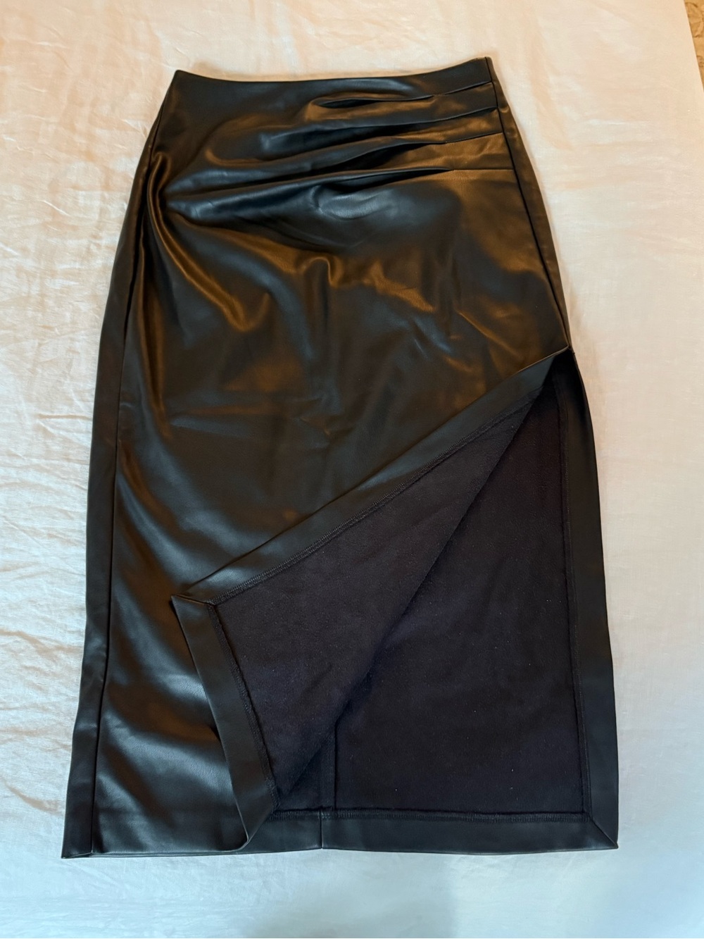 Astr Black Faux Leather Pencil Skirt with Front Slit